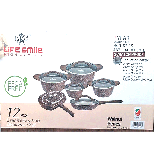 سرویس قابلمه 12 پارچه گرانیت لایف اسمایل دسته چوبی مدل LIFEP5 -12