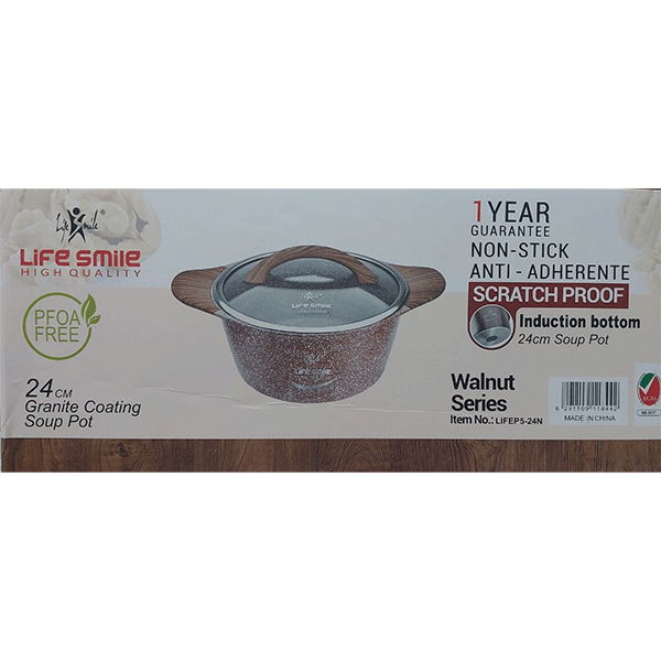 قابلمه گرانیتی لایف اسمایل دسته چوبی سایز 24 مدل LIFEP5 -12