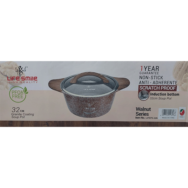 قابلمه گرانیتی لایف اسمایل دسته چوبی سایز 32 مدل LIFEP5 -12