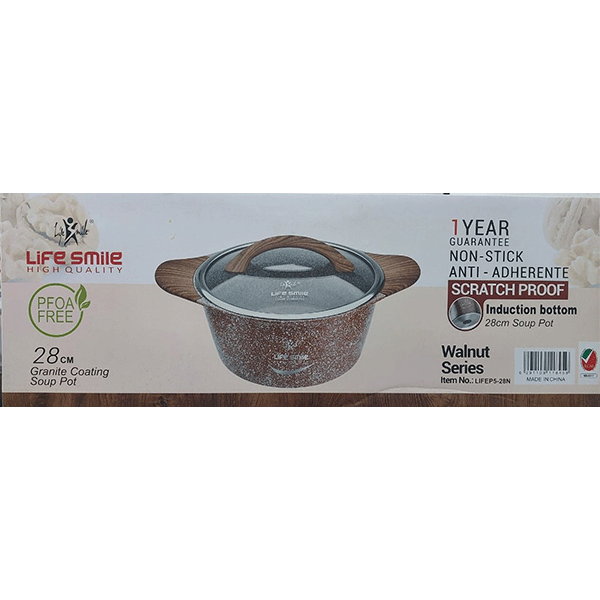 قابلمه  گرانیتی لایف اسمایل دسته چوبی سایز 28 مدل LIFEP5 -12